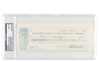 Abraham Lincoln Signed Check - PSA MINT 9 - to a Springfield book publisher, who...