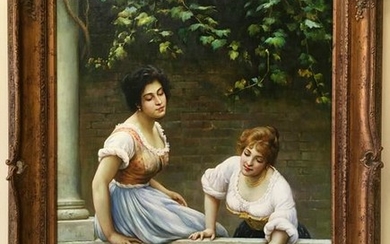 After Eugene de Blaas, Two Women, Oil on Canvas