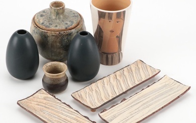 Akira Satake Kohiki Ceramic Trays with Other Studio Art Pottery Tableware