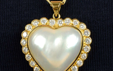 An 18ct gold brilliant-cut diamond mabé pearl heart pendant, by Boodles and Dunthorne with non-designer chain.