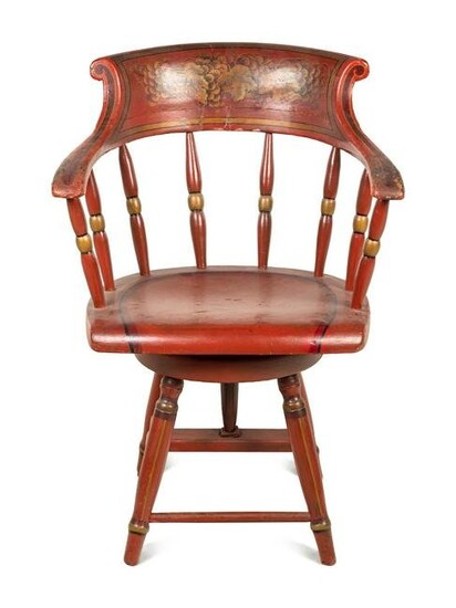 An American Painted and Stenciled Swivel Chair
