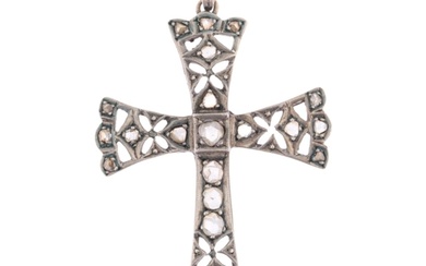 An Antique diamond cross pendant, set with rose-cut diamonds...
