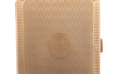 An Art Deco 9ct gold cigarette case, indistinct hallmarks, o...