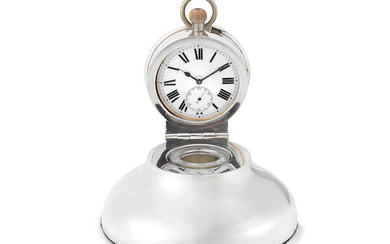 An Edwardian silver timepiece inkwell