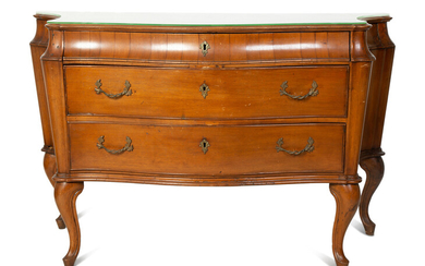 An Italian Louis XV Style Olive Wood Bombe Commode