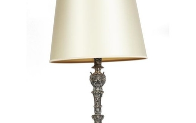 An Italian silver candlestick as a table lamp