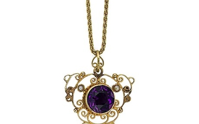 An amethyst pendant and chain