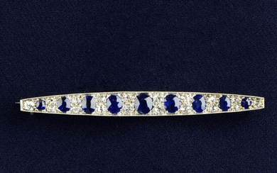An early 20th century gold sapphire and old-cut diamond bar brooch.