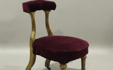 An early Victorian walnut framed cockfighting chair, possibly Irish, upholstered in claret velour, r