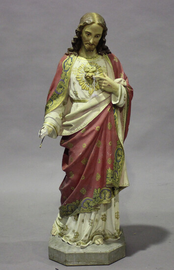 An early/mid-20th century painted plaster model of Jesus Christ, height 106cm (faults).