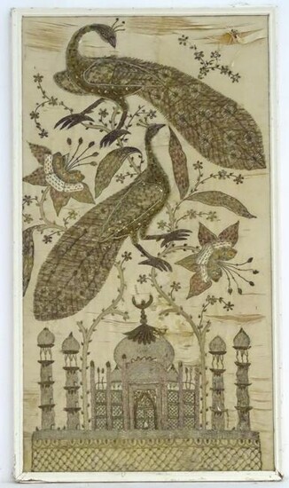 An embroidered silk panel depicting the Hindu temple