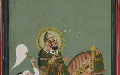 An equestrian portrait of a Maharaja, North India, opaque pigments...