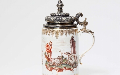 An important Meissen porcelain tankard with hausmaler decor