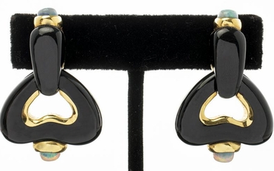 Angela Cummings 18K Gold Onyx & Opal Clip Earrings