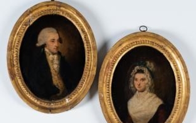 Anglo/American School, Late 18th Century Pair of Framed Oval Portraits of a Man and Woman