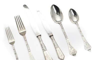 “Antik Rococo” silver cutlery. Various makers. Weight excl. pieces with steel app....