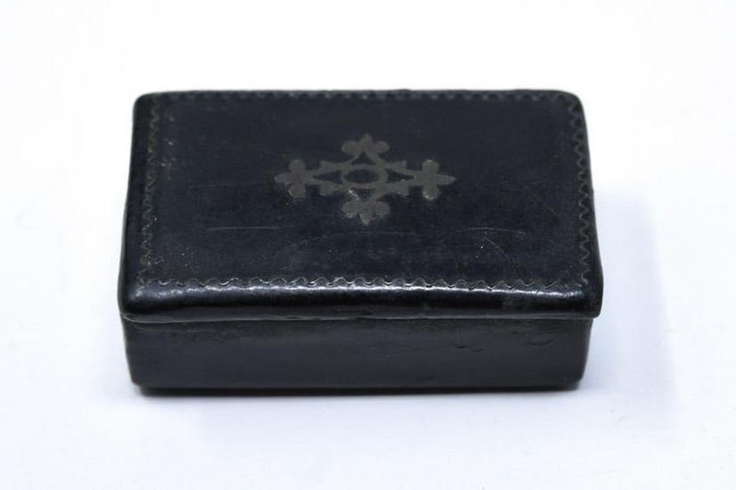 Antique 19th C Silver Inlaid Miniature Snuff Box