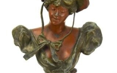 Antique Art Nouveau Bronze Tone Bust of a Lady