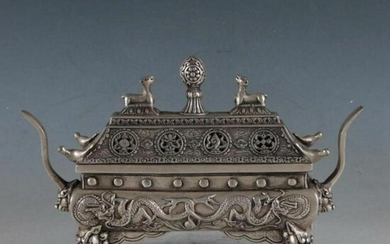 Antique Chinese old Tibet silver Dragon burner