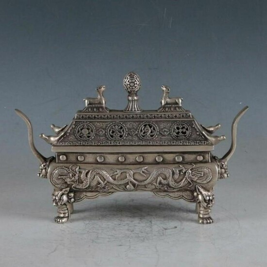 Antique Chinese old Tibet silver Dragon burner