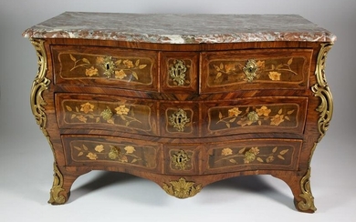 Antique French Louix XV Style Ormolu Mounted Marble Top Chest of Drawers, 19th Century