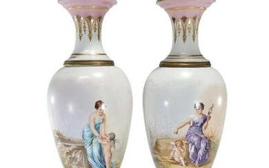 Antique French Sevres pair of porcelain & bronze urns