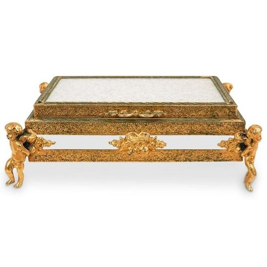 Antique Gilt Bronze & Glass Jewelry Box