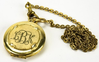 Antique Gold Locket Pendant on Watch Fob Chain