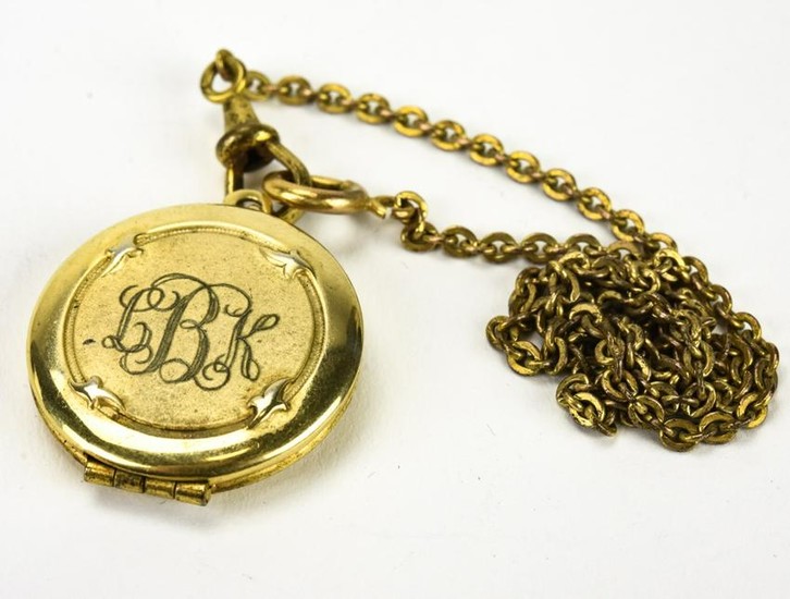 Antique Gold Locket Pendant on Watch Fob Chain