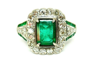 Art Deco 10k White Gold Emerald Diamond Ring