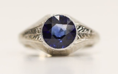 Art Deco 14k Synthetic Sapphire Ring Size 6