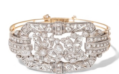 Art Deco 18K Gold, Silver and Diamond Bracelet
