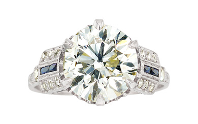 Art Deco Diamond, Synthetic Sapphire, Platinum Ring Stones: Round...