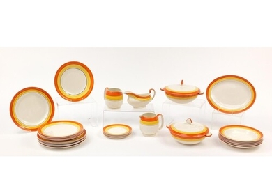 Art Deco Grays pottery dinnerware, including lidded tureens,...
