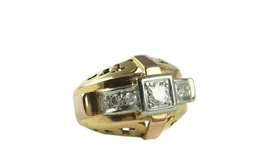 Art Deco ring in 18 K yellow and white gold