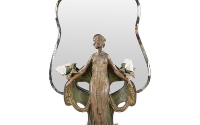 Art Nouveau Figural Mirrored Mixed Metal Table Lamp