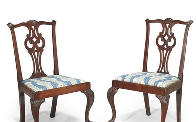 Assembled pair of Chippendale walnut side chairs