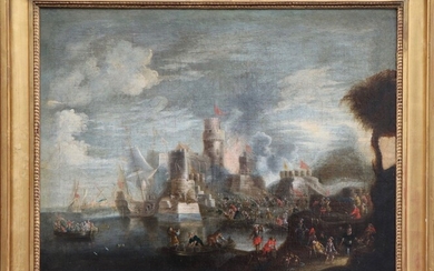 Attribué à Bonaventure PEETERS II (Anvers 1641 – 1702) Les troupes janissaires turques assiégeant Candia...