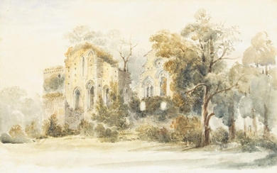 Attributed to Joseph Barber, British 1757-1811- Valle Crucis Abbey; watercolour on paper, 26.5 x 27 cm (unframed) Provenance: ex. estate of Lady Chesham, according to the inscription on the reverse.