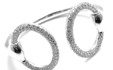 Authentic! Hermes Nausicaa 18K White Gold Diamond Horsebit Cuff Bangle Bracelet
