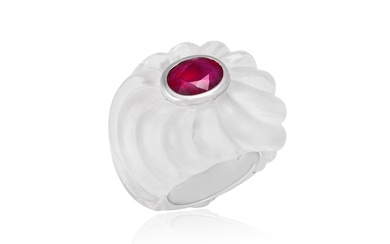 ***WITHDRAWN*** A ROCK CRYSTAL AND RUBY RING, BY GABRI Set with a carved rock crystal...