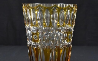 BOHEMIAN AMBER CUT GLASS VASE