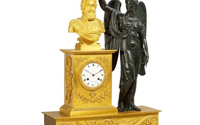BRONZE MONUMENTAL PENDULUM CLOCK WITH BUST OF HENRY IV AND...