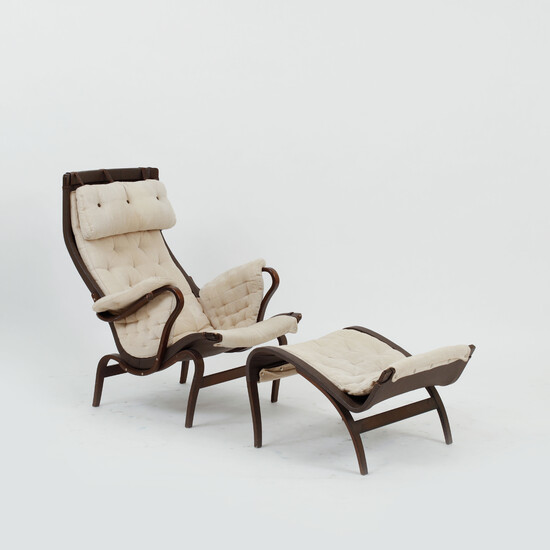 BRUNO MATHSSON. Armchair and footstool, "Pernilla", Dux.