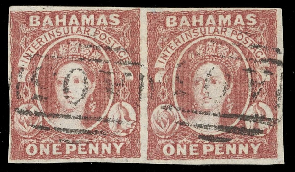 Bahamas 1859 (10 June) One Penny, Imperforate Issued Stamps 1d. reddish lake, horizontal pair l...