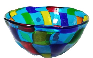 Ballarin Italian Murano Art Glass Pezzato Decorative Bowl 8.25 Inch Style of Biaconi Venini