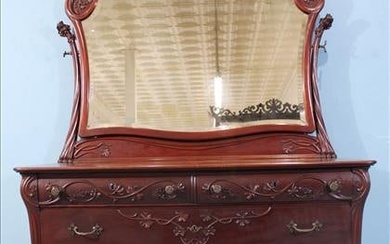 Beautiful mahogany Art Nouveau dresser with bevel mirror