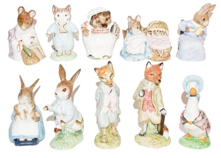 Beswick Beatrix Potter figures including: 'Hunca Munca', 'Foxy Whiskered Gentleman',...