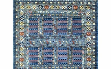 Blue Afghan Ersari Soft Wool Hand Knotted Oriental Rug