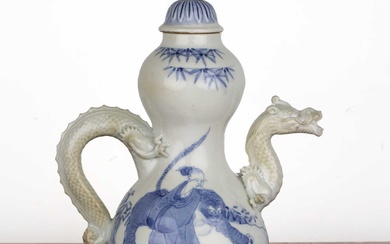 Blue and white porcelain double gourd teapot Japanese, 19th Century...